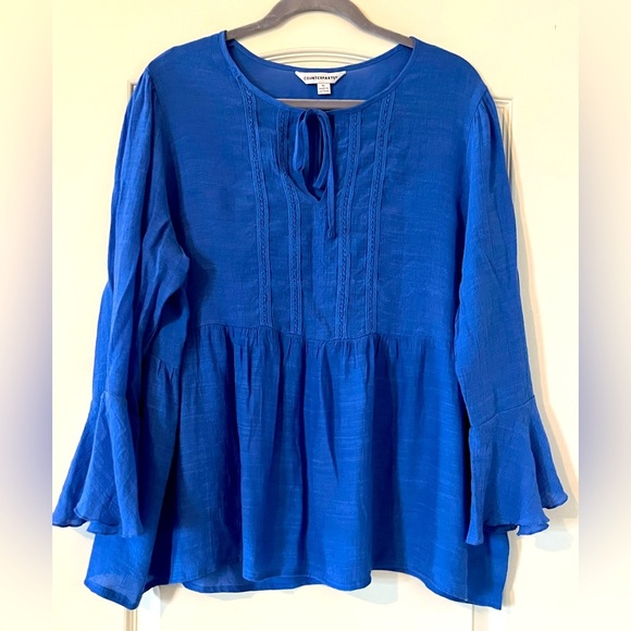 Counterparts Tops - Counterparts Rich Blue Ruffle Sleeve Blouse Women’s Size XL
